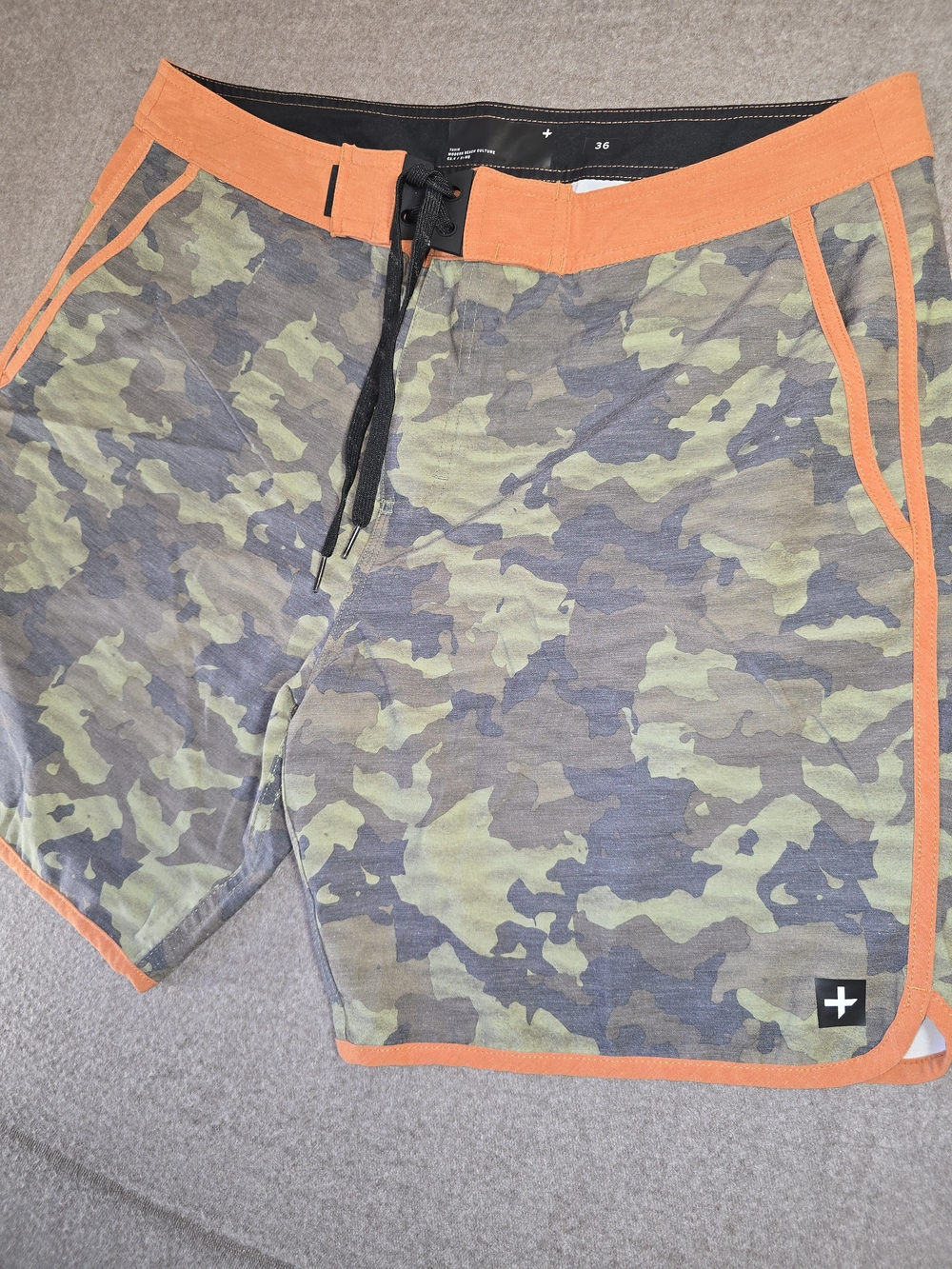 Tavik Highland Poolshort Orange & Black Camo Swim Trunks Mens 36